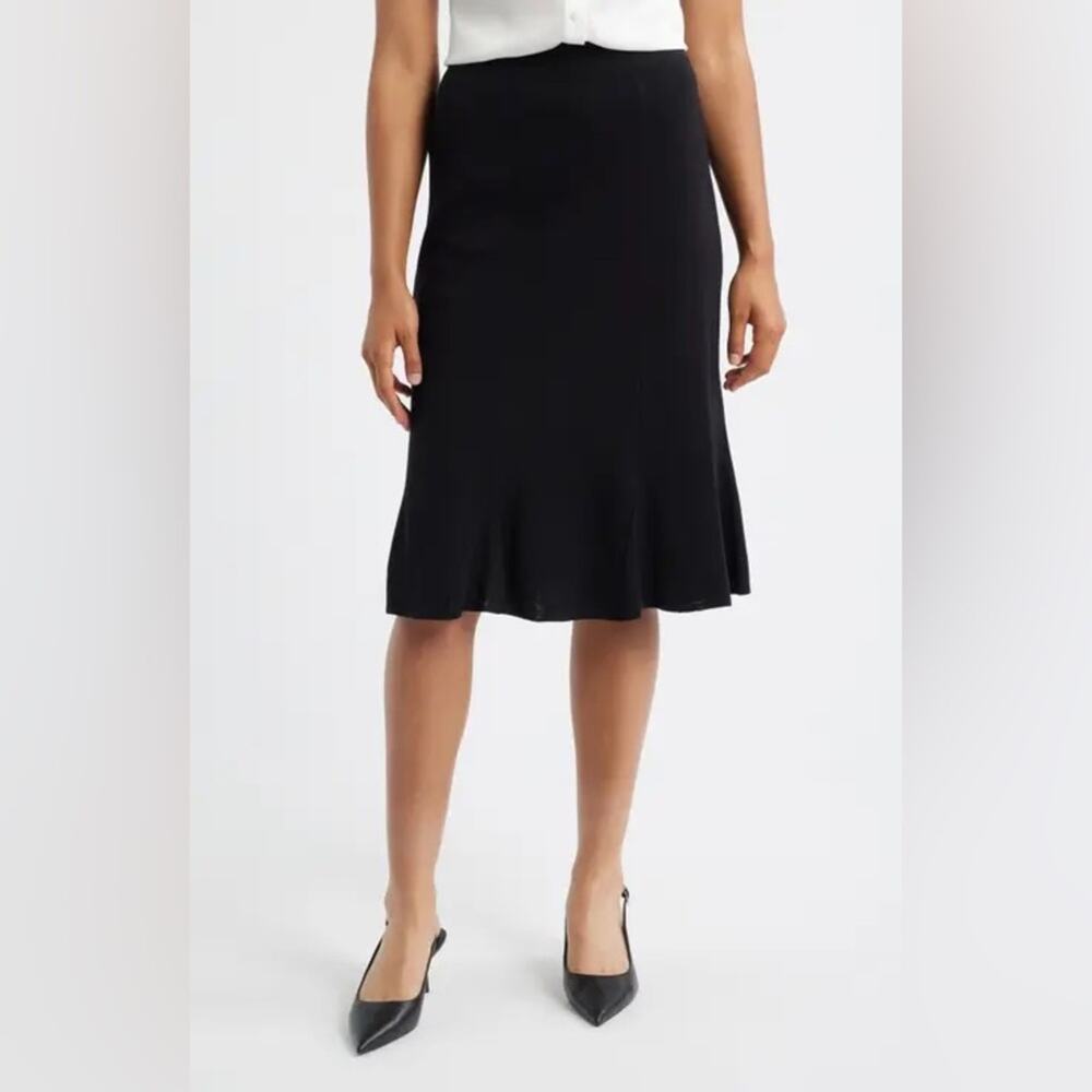 Misook black pull on pleated hem midi pencil skirt size medium petite MP
b59
